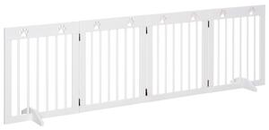 PawHut Cancellino per Cani Pieghevole a 4 Sezioni, Cancelletto di Sicurezza in Legno di Pino, 204x30x61cm, Bianco