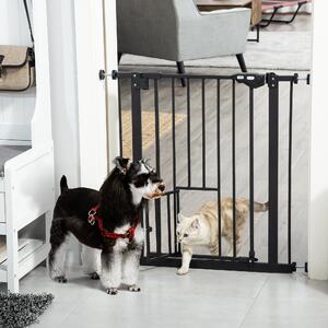 PawHut Cancelletto per Cani Estensibile da 74-80cm con Fissaggio a Pressione, Barriera di Sicurezza con Chiusura Automatica, Nero