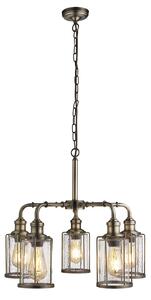 Lampadario Contemporaneo Tubi Acciaio Ottone Vetro Trasparente 5 Luci E27