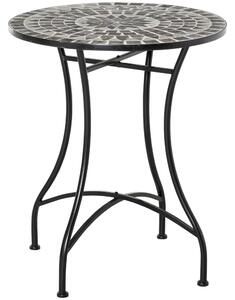 Outsunny Tavolino da Giardino in Metallo e Ceramica, Tavolo da Esterno per Terrazzo o Balcone, Diametro 60x71cm, Nero