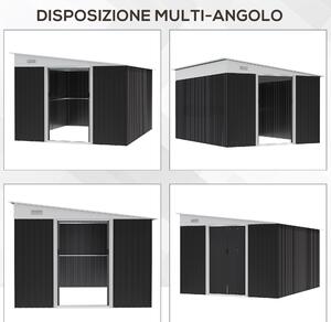 Outsunny Ripostiglio da Giardino con Porta Scorrevole, in Acciaio, 345x280.5x169-201cm, Nero
