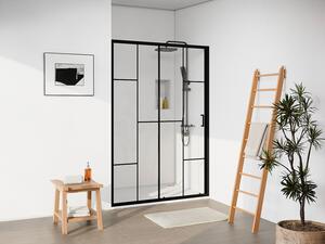 Porta doccia scorrevole in metallo nero opaco stile vetrata - Vetro anticalcare - 120 x 195 cm - SONIKRA