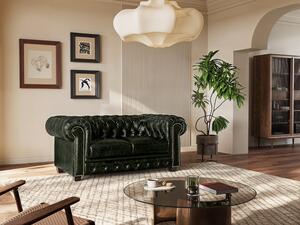 Divano Chesterfield a 2 posti 100% cuoio di bufalo Verde imperiale - BRENTON