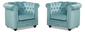 Lotto di 2 poltrone CHESTERFIELD in velluto Azzurro pastello