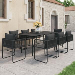Set da Pranzo da Giardino 9 pz in Rattan PVC Nero