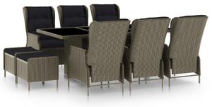 Set da Pranzo da Giardino 9 pz con Cuscini in Polyrattan Marrone