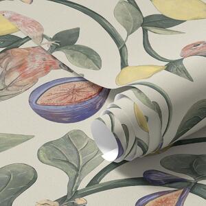 Carta da parati Uccelli tra foglie e frutti, Parati fiori e piante classici, a01107 : Uwalls.it