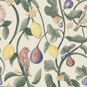 Carta da parati Uccelli tra foglie e frutti, Parati fiori e piante classici, a01107 : Uwalls.it