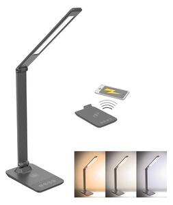 Solight WO55-G - Lampada da tavolo LED dimmerabile con caricatore wireless LED/10W/100-240V grigia