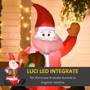 HOMCOM 120cm Babbo Natale Gonfiabile e Gigante, Decorazione Natalizia Impermeabile da Esterno con Luci a LED