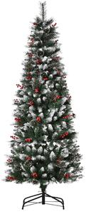 HOMCOM Albero di Natale Innevato con Bacche Rosse da Interni, Base Rimovibile e Pieghevole, 539 Rami, Φ60x180cm, Verde
