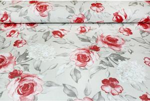 Tessuto cotone al metro - tela - rose su fondo beige, h. 140 cm