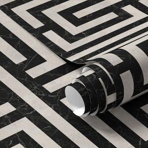 Carta da parati Motivo geometrico bianco e nero a labirinto, Parati astratta classici, a01073 : Uwalls.it