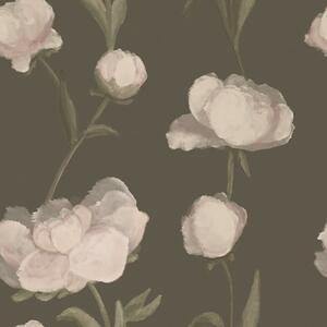 Carta da parati Peonie rosa tenue su sfondo scuro, Parati fiori e piante classici, a01114v1 : Uwalls.it
