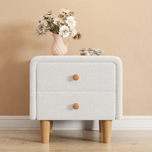 Comodino imbottito con 2 cassetti, 45,5×37,5×44 cm,Bianco