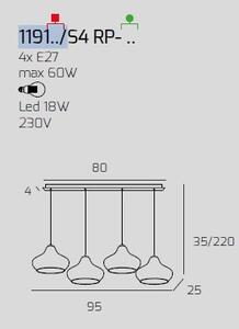 Sospensione bianco 4 luci rettangolare vetri (2 x piccolo am + 1 x 