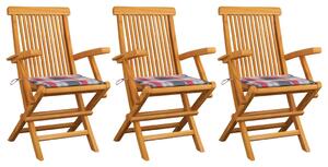 Sedie da Giardino Cuscini Rossi a Quadri 3 pz Massello di Teak