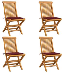 Sedie da Giardino con Cuscini Rosso Vino 4 pz Massello di Teak