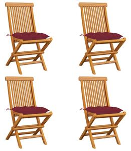 Sedie da Giardino con Cuscini Rosso Vino 4 pz Massello di Teak