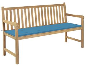 Panca da Giardino con Cuscino Blu 150 cm in Legno di Teak