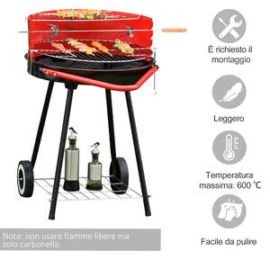 Outsunny Grill Barbecue BBQ a Carbonella Doppia Griglia Regolabile con Ruote Acciaio 51x70x75.5cm Nero e Rosso