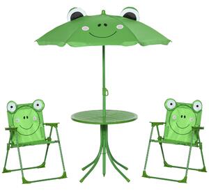 Set Tavolino E 2 Sedie Pieghevoli Da Giardino Per Bambini Con Ombrello Verde Rana