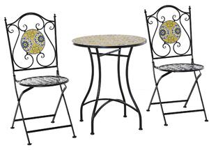 Outsunny Set Tavolo e Sedie da Giardino 3 Pezzi, Mobili da Esterno Pieghevoli in Metallo con Maioliche Colorate