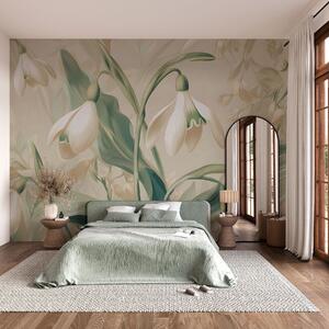 Carta da parati bucaneve in fiore su sfondo beige, Carta da parati Buffer, w05234 : Uwalls.it