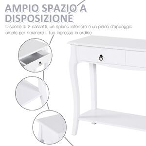 Homcom Tavolo Consolle per Ingresso con 2 Cassetti, Mobile Ingresso tavolo da ingresso, Bianco, 100x33x76cm