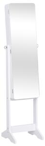 HOMCOM Armadio Portagioie Portagioielli con Specchio Regolabile e Illuminazione LED, Legno, Bianco, 30x146x36 cm