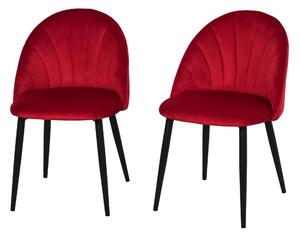HOMCOM Set di 2 Sedie da pranzo nordiche imbittite senza braccioli con schienale curvo gambe in metallo sedie sala da pranzo moderne rossa