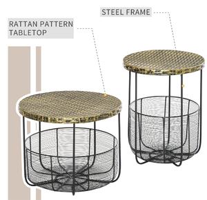 Set 2 Tavolini Da Giardino In Metallo Con Ceste Nero E Bronzo