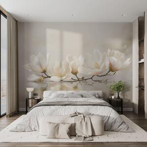 Carta da parati Leggeri fiori di magnolia su un ramo sopra il riflesso dell'acqua, Carta da parati Floreale, w05353 : Uwalls.it