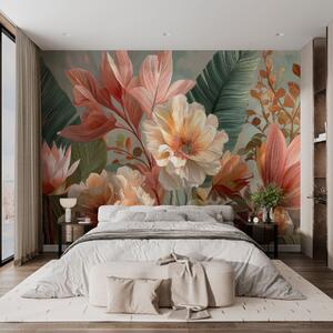 Carta da parati Fiori con foglie, Carta da parati Buffer, w05378 : Uwalls.it