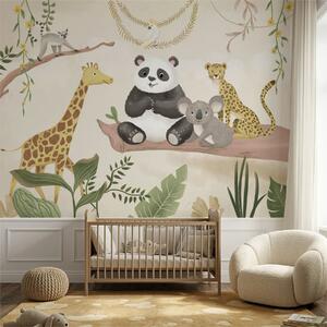 Carta da parati Simpatici animaletti della giungla su un ramo tra le piante, Carta da parati per Bambini, w05393 : Uwalls.it