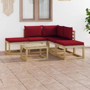 Set Divani da Giardino 6 pz con Cuscini Rosso Vino