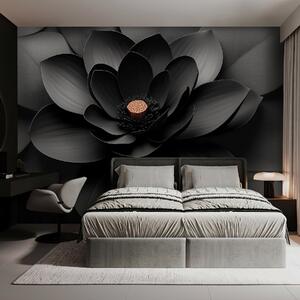 Carta da parati Fiore nero in stile minimalista con petali e un cuore dai toni, Carta da parati 3D, Carta da parati Fiori 3D, w09721 : Uwalls.it