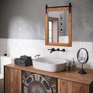 Costway Specchio a parete farmhouse 76,5x56cm, Specchio a muro rettangolare con cornice in legno staffa in metallo Marrone