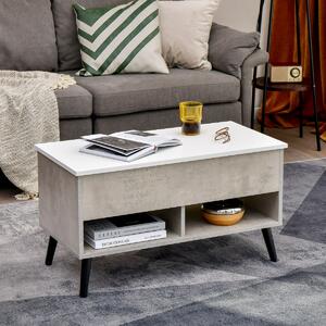 Costway Tavolino da caffè moderno con scomparto nascosto e 2 scaffali aperti, Tavolino in legno per soggiorno Grigio