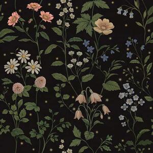Carta da parati Motivo floreale su sfondo nero con stelle, Parati fiori e piante classici, a01160 : Uwalls.it