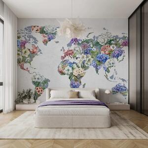 Carta da parati Una mappa del mondo colorata, realizzata con una varietà di fiori dai colori vivaci, Carta da parati Buffer, c00006 : Uwalls.it