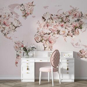 Carta da parati Una mappa del mondo rosa composta da grandi peonie bianche e rosa, Carta da parati Mappa del Mondo, c00005 : Uwalls.it
