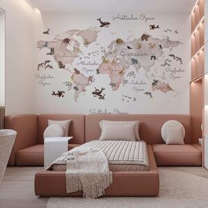 Carta da parati Una mappa in stile acquerello dai toni del beige con immagini di animali., Carta da parati per Bambini, c00012dev3 : Uwalls.it