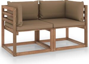 Divano da Giardino Pallet 2Posti con Cuscini Tortora Legno Pino