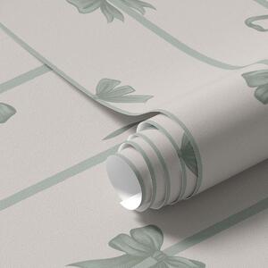 Carta da parati Fiocchi verdi con nastri su sfondo beige, Parati geometrica classici, Parati geometrica a righe classici, a01074v1 : Uwalls.it