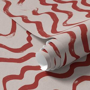 Carta da parati Linee ondulate rosse su sfondo chiaro, Parati astratta classici, a01168 : Uwalls.it