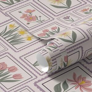 Carta da parati Illustrazioni floreali incorniciate nei toni del lilla, Parati fiori e piante classici, a01173v2 : Uwalls.it