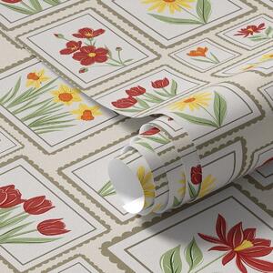 Carta da parati Illustrazioni floreali incorniciate dai toni caldi, Parati fiori e piante classici, a01173 : Uwalls.it