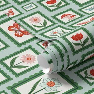 Carta da parati Illustrazioni incorniciate con bordi verdi, Parati fiori e piante classici, a01176v1 : Uwalls.it