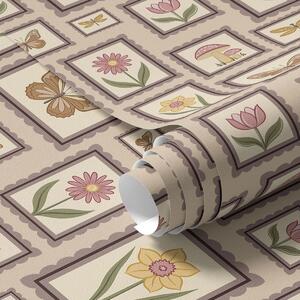 Carta da parati Illustrazioni incorniciate dai caldi toni del beige, Parati fiori e piante classici, a01176v2 : Uwalls.it